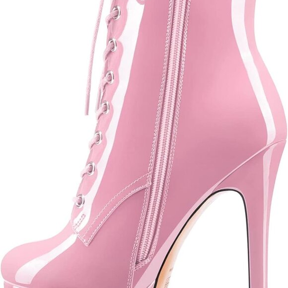 Women Ankle Boots Short Patent Platform Heel Dress Shoes Lace-Up Size 7 - Picture 5 of 6